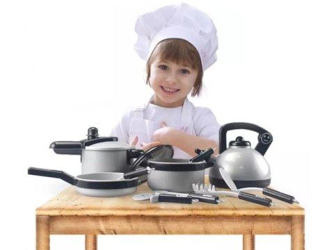 Srebrny Zestaw Kuchenny Do Gotowania, Garnek, Czajnik, Patelnia, Akcesoria