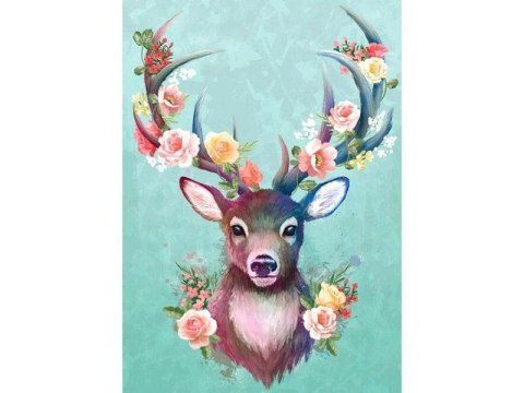 Haft Diamentowy, Obraz, Mozaika Diamentowa Diamond Painting, Jelonek - Kwieciste Poroże 30x40cm
