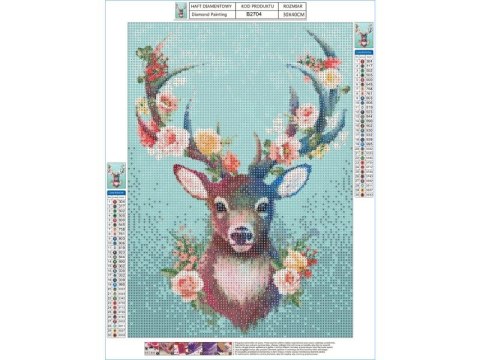 Haft Diamentowy, Obraz, Mozaika Diamentowa Diamond Painting, Jelonek - Kwieciste Poroże 30x40cm