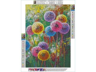 Haft Diamentowy, Obraz, Mozaika Diamentowa Diamond Painting, Kolorowe Dmuchawce 30x40cm