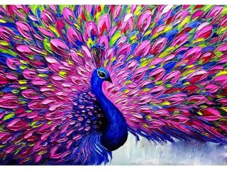 Haft Diamentowy, Obraz, Mozaika Diamentowa Diamond Painting, Kolorowy Paw 40x30cm