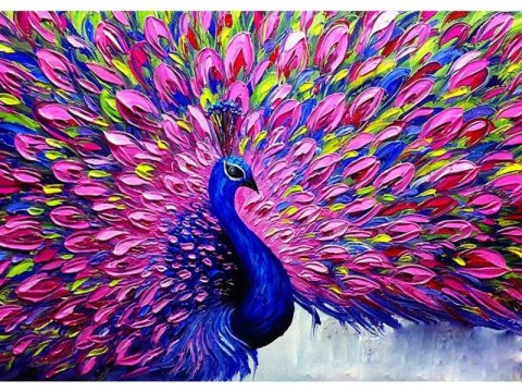 Haft Diamentowy, Obraz, Mozaika Diamentowa Diamond Painting, Kolorowy Paw 40x30cm