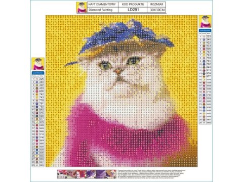 Haft Diamentowy, Obraz, Mozaika Diamentowa Diamond Painting, Kot W Kapeluszu 30x30cm