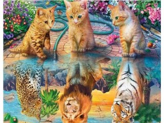 Haft Diamentowy, Obraz, Mozaika Diamentowa Diamond Painting, Odbicie Lustrzane - Lampart, Lew, Tygrys 40x30cm