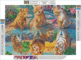 Haft Diamentowy, Obraz, Mozaika Diamentowa Diamond Painting, Odbicie Lustrzane - Lampart, Lew, Tygrys 40x30cm