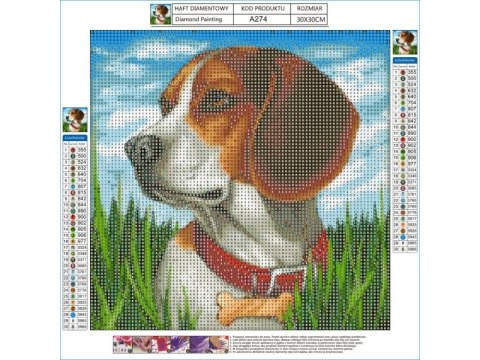 Haft Diamentowy, Obraz, Mozaika Diamentowa Diamond Painting, Pies Beagle 30x30cm
