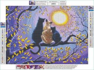 Haft Diamentowy, Obraz, Mozaika Diamentowa Diamond Painting, Rodzina Kotów Na Drzewie 40x30cm