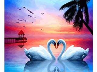 Obraz Malowanie Po Numerach Rama 50x40cm Dwa Łabędzie - Serce