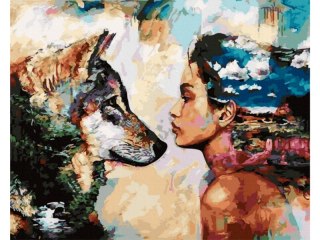 Obraz Malowanie Po Numerach Rama 50x40cm Spojrzenie - Wilk I Kobieta