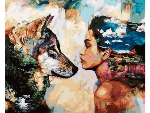 Obraz Malowanie Po Numerach Rama 50x40cm Spojrzenie - Wilk I Kobieta