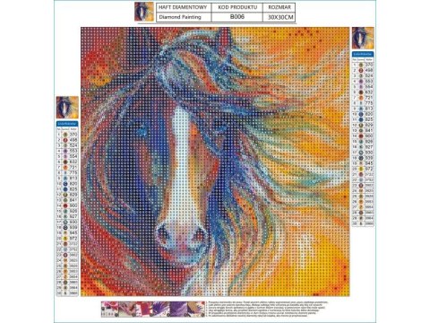 Duży Haft Diamentowy, Obraz, Mozaika Diamentowa Diamond Painting, Abstrakcyjny Koń 40x40cm