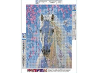 Haft Diamentowy, Obraz, Mozaika Diamentowa Diamond Painting, Biały Rumak Koń 30x40cm
