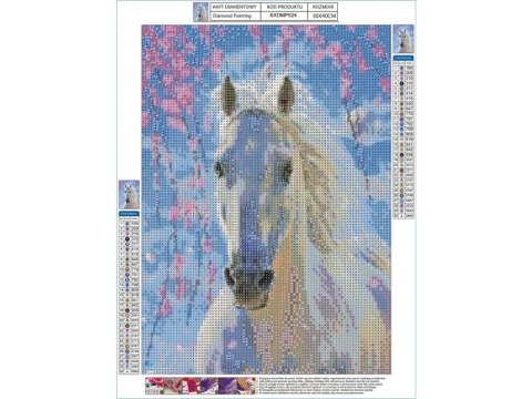 Haft Diamentowy, Obraz, Mozaika Diamentowa Diamond Painting, Biały Rumak Koń 30x40cm