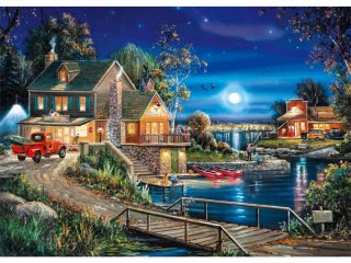 Haft Diamentowy, Obraz, Mozaika Diamentowa Diamond Painting, Gospodarstwo Nocą 40x30cm