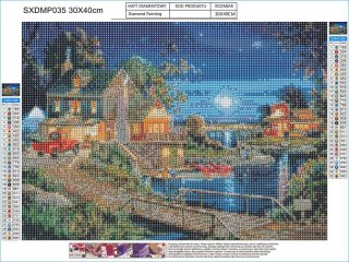 Haft Diamentowy, Obraz, Mozaika Diamentowa Diamond Painting, Gospodarstwo Nocą 40x30cm
