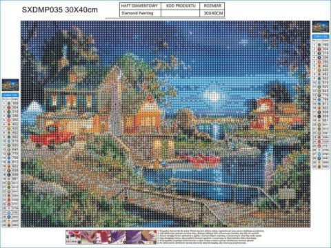 Haft Diamentowy, Obraz, Mozaika Diamentowa Diamond Painting, Gospodarstwo Nocą 40x30cm