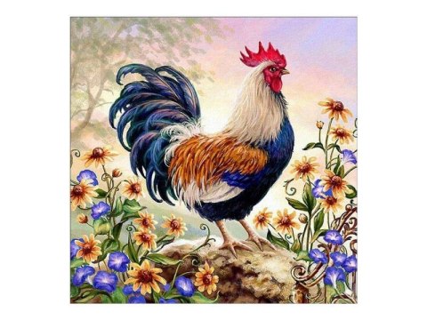 Haft Diamentowy, Obraz, Mozaika Diamentowa Diamond Painting, Kolorowy Kogut 30x30cm