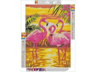 Haft Diamentowy, Obraz, Mozaika Diamentowa Diamond Painting, Różowe Flamingi 30x40cm