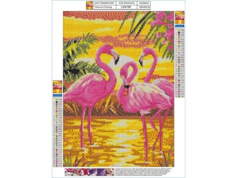 Haft Diamentowy, Obraz, Mozaika Diamentowa Diamond Painting, Różowe Flamingi 30x40cm