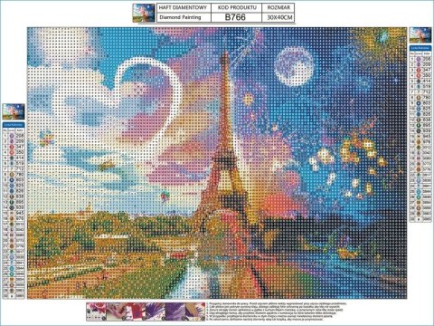 Haft Diamentowy, Obraz, Mozaika Diamentowa Diamond Painting, Wieża Eiffla Noc I Dzień Paryż 40x30cm