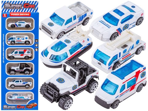 Metalowe Pojazdy Uprzywilejowane, Auta, Resoraki 6 Sztuk Zestaw 1:64 Pogotowie, Ambulans