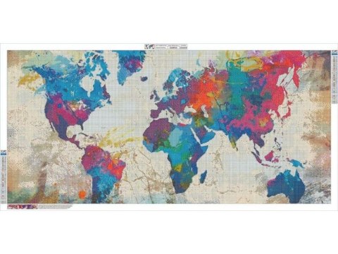 Duży Haft Diamentowy 120x60cm, Mapa, Obraz, Mozaika Diamentowa Diamond Painting, Atlas Świata W Kolorze