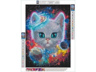 Haft Diamentowy, Obraz, Mozaika Diamentowa Diamond Painting, Kosmiczny Kot 30x40cm