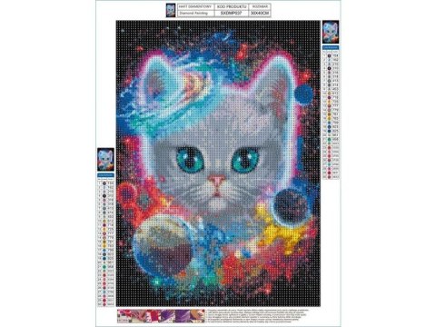 Haft Diamentowy, Obraz, Mozaika Diamentowa Diamond Painting, Kosmiczny Kot 30x40cm