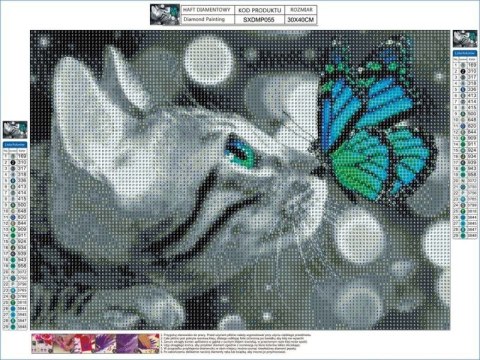 Haft Diamentowy, Obraz, Mozaika Diamentowa Diamond Painting, Kot Z Turkusowym Motylkiem 40x30cm