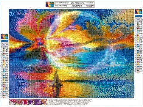 Haft Diamentowy, Obraz, Mozaika Diamentowa Diamond Painting, Tęczowy Księżyc 40x30cm