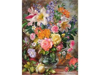 Haft Diamentowy, Obraz, Mozaika Diamentowa Diamond Painting, Wielobarwny Bukiet Kwiatów 30x40cm