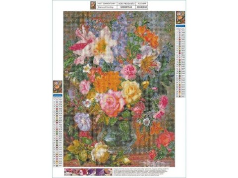 Haft Diamentowy, Obraz, Mozaika Diamentowa Diamond Painting, Wielobarwny Bukiet Kwiatów 30x40cm
