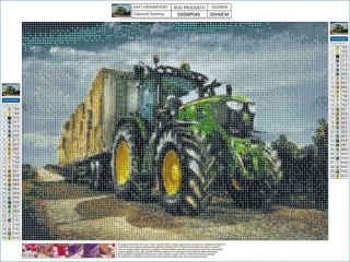 Haft Diamentowy, Obraz, Mozaika Diamentowa Diamond Painting, Zielony Ciągnik Traktor 40x30cm