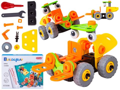 Klocki Elastyczne, Konstrukcyjne 53 El. Pojazdy Budowlane, Wózek Widłowy, Spychacz Do Rozkręcania I Skręcania 2w1