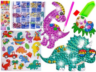 Haft Diamentowy Mozaika Diamentowa Naklejki Dinozaury Zestaw 18 Naklejek