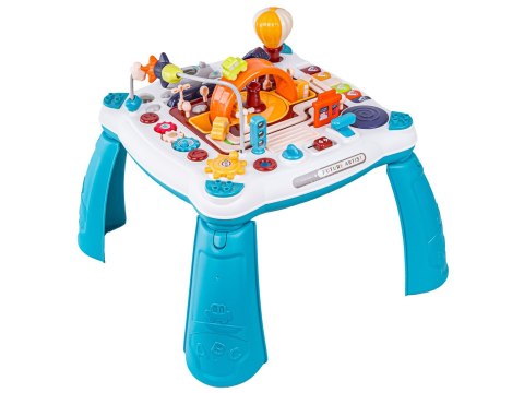 Edukacyjny Interaktywny Stolik Dla Dzieci 2w1 Pojazdy Pianinko Rakieta Akcesoria Niebieski