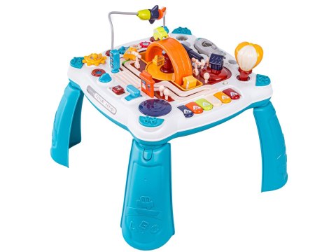 Edukacyjny Interaktywny Stolik Dla Dzieci 2w1 Pojazdy Pianinko Rakieta Akcesoria Niebieski