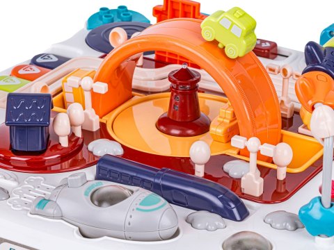 Edukacyjny Interaktywny Stolik Dla Dzieci 2w1 Pojazdy Pianinko Rakieta Akcesoria Niebieski