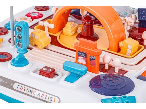 Edukacyjny Interaktywny Stolik Dla Dzieci 2w1 Pojazdy Pianinko Rakieta Akcesoria Niebieski