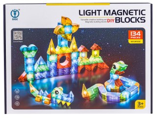 Klocki Magnetyczne, Konstrukcyjne, Świecące Elementy, Figury 3d 134 El.