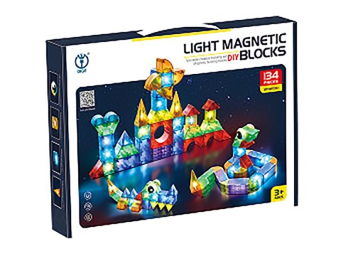 Klocki Magnetyczne, Konstrukcyjne, Świecące Elementy, Figury 3d 134 El.