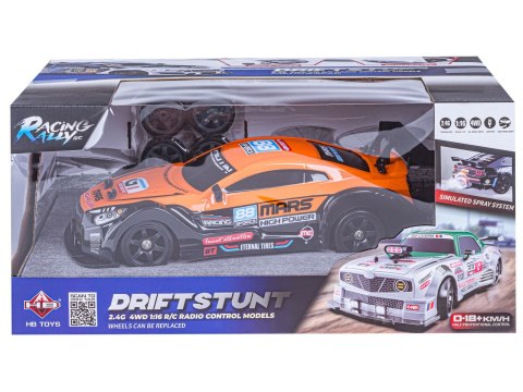 Duży Samochód Do Driftu Auto Rc Drift 1:16 2,4 Ghz Para Dym 4wd Pomarańczowy Nissan Gtr Led