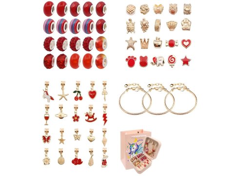 Zestaw Do Tworzenia Robienia Biżuterii, Bransoletek, Charmsy, Zawieszki, Koraliki Odcienie Czerwieni Przecena 1