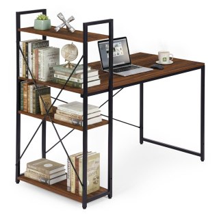 Biurko komputerowe szkolne 120x60 cm regał z 3 półkami ciemny orzech loft ModernHome