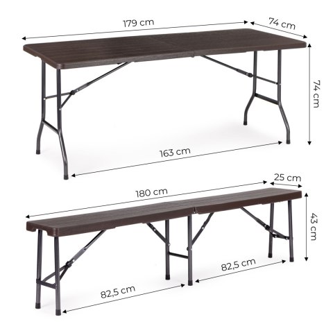 Zestaw cateringowy stół bankietowy 180 cm + 2 ławki brąz ModernHome