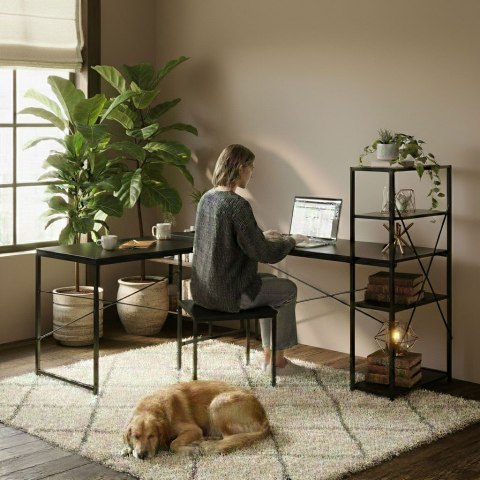 Biurko narożne z regałem 3 półki komputerowe czarne loftowe ModernHome