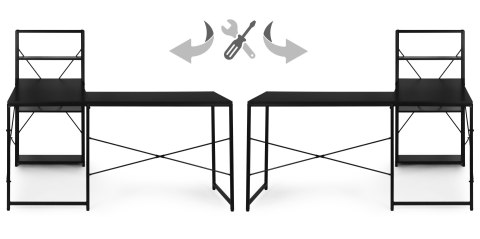 Biurko narożne z regałem 3 półki komputerowe czarne loftowe ModernHome