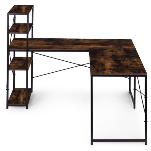 Biurko narożne z regałem 3 półki komputerowe postarzany orzech loftowe ModernHome