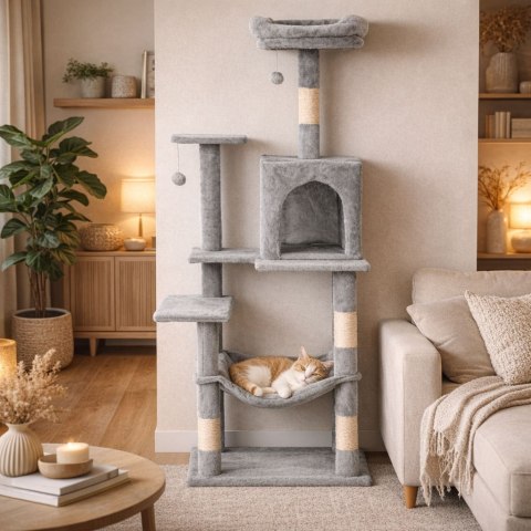 Drapak dla kota legowisko słupek wieża do drapania domek 146 cm szary Petsi