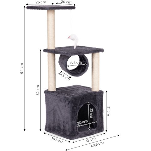 Drapak dla kota legowisko słupek wieża do drapania domek 94 cm szary Petsi